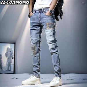 Männer Jeans Herbst Elastische Gestickte Patchwork Hip Hop Denim Hosen Koreanische Mode Slim Fit Hosen Für Männer Baggy