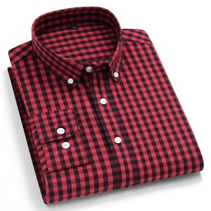 in shirt thin plaid long-sleeve shirts for men slim fit casula plain shirt fashion single pocket tops elastic plaid clothes 240229