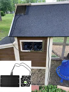 Accessori Kit pannello solare da 10 W Kit ventola impermeabile ad energia solare da 10 W 12 V Ventilatore a doppia ventola per piccoli pollai Serre Capannoni per animali domestici