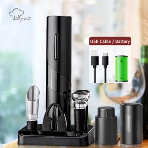 Öppnare Electric Wine Opener Automatisk korkskruv Vinöppnare med stativhållare för ölflasköppnare Foil Cutter Kitchen Bar kan öppna