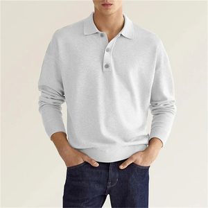 Casual outing style spring/summer long-sleeved POLO shirt lapel button up top large size mens T-shirt S-3XL 240313