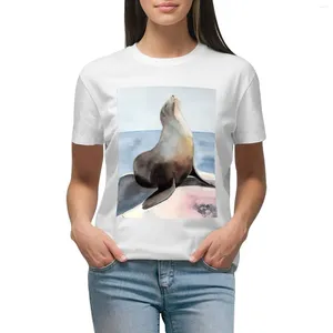 Kadın Polos Sealion Suluboya T-Shirt Sevimli Giysiler Kadınlar İçin Büyük Boy Lady
