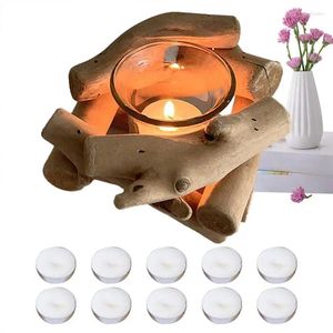 Kerzenhalter Rustikaler Teelichthalter aus Treibholz im Landhausstil mit 10 Kerzen, Tischdekoration aus Treibholz, langlebiges Heimdekorationszubehör