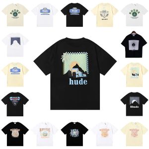 2024 Rhude Luxury Marka Rhude Shirt Erkekler Tişörtler Tasarımcı Erkek Gömlek Erkek Şort Baskı Beyaz Siyah Sokak Pamuk Moda Gençlik Erkek Tshirts Tshirt