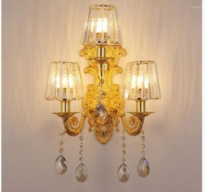 Lâmpada de parede Golden Crystal Light Corredor Europa Quarto 3L Cor AC Sconce Cabeceira Sala de estar