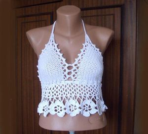 White lace Crochet bralette top Backless bikini Festival crochet top White crop top Bikini Bustier swimwear Halter neck bra3256031