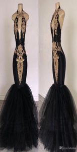 2019 seksowne czarno -złote sukienki na bal maturalne długi koronkowy aplikacja długość podłogi syrena wieczorowe suknie przy plus size formalne sukienki na imprezę 7940681