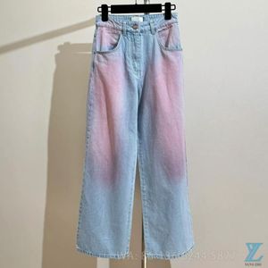 Calças femininas 2024 primavera e outono versátil moda gradiente perna larga jeans