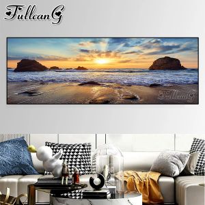 Stitch large size picture full mosaic embroidery sunset sea scenery diy diamond painting beach natural seascape home decoration AA3909
