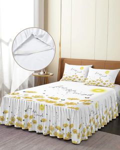 Saia de cama sol borboleta flor elástica colcha com fronhas protetor colchão capa conjunto cama folha