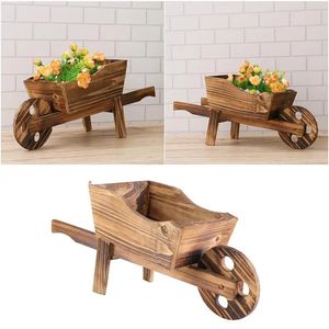 1PCS Wooden Cart Flowerpot Fleshy Ornamental Creative Garden Household Bedroom Shop Window Plants Wheelbarrow Planter Decor Pot 240311