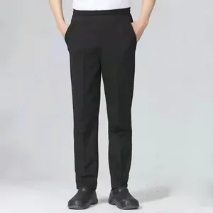 Men's Pants Kitchen Chef Unisex Loose Elastic Waist Soft Pockets Stretchy Service Cook Restaurant Uniform Waiter Secure Trousers