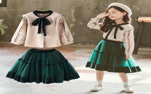 Fashion Princess Clothing Set Girls Bow Blouse and Solid Lace Skirt Two Piece Girl Set Spring Autumn School Teenage Skirt Sets3691851