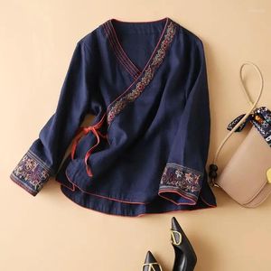Ethnic Clothing Chinese Shirt Tang Suit Female Traditional Retro Long Sleeve Top Han Summer Blouse 2024