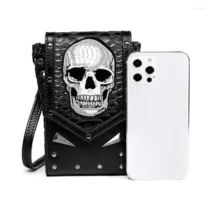 Sacos de cintura moda punk legal feminino crossbody em relevo saco de telefone móvel ao ar livre combinando motocicleta