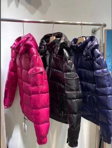 Män kvinnor doula blixtlås design huva ner kappa tjock varm jacka vattentät parkas svart vit lila färg designers riktig fjäder utomhuskläder snö vindtätt