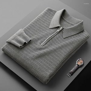 Men's Sweaters Light Luxury High End Wave Pattern Jacquard Half Zip Sweater Autumn And Winter Trend Warm Solid Color Casual Pullover