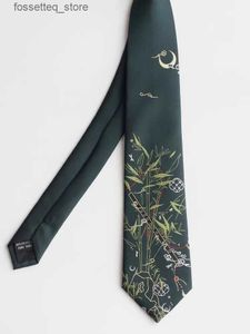 Cravatte Spedizione gratuita Nuovo design maschile da uomo originale Flauto di mare di bambù originale Argento caldo verde scuro Cravatta stile nazionale Cravatta da donna L240313
