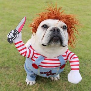 Hunddräkter roliga kläder chucky stil husdjur cosplay kostym sätter nyhet kläder för bulldog mops 210908304x