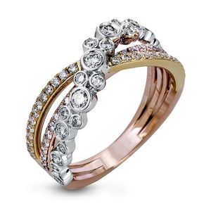 Choucong Handgefertigte Eheringe, luxuriöser Schmuck, 925er Sterlingsilberfüllung, Roségold, dreifarbig, Rundschliff, kubischer Zirkon, CZ-Diamant, Party-Frauen-Kreuzring, Geschenk