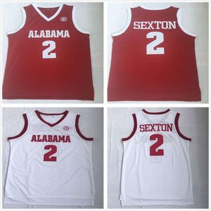 Сшитые NCAA мужские баскетбольные майки Collin Sexton College Alabama Crimson Tide Jersey Vintage # 2 домашние красные белые рубашки S-2XL
