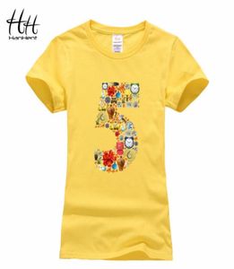 HanHent Divertenti Numeri 5 Magliette da Donna Top Donna Moda Maglietta Multicolor Youngirl Lettera Stampa Cotone Magliette Estive Compleanno8177633