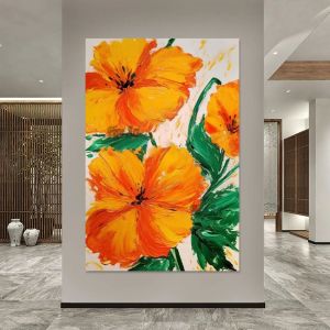 Kalligraphie Moderne Kunst Kindergarten Wanddekoration Leinwand Ölgemälde Rahmenlose abstrakte Blumen Bilder Orange Grün Acryl Textur