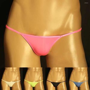 Underpants Ultra-Low Convex Pouch Underwear Men Sexy Ice Silky Bikini Briefs Panties Low Waist Thong Good Stretchy T-back 2024