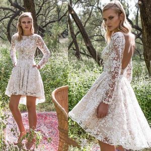 New Fashion Lace Short Homecoming Dresses Hilo Long Sleeves Bateau Backless Sexy Cocktail Party Graduation Dresses Custom4801840