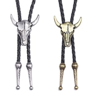 Fashion Mens Leather Cow Head Bolo Tie Necklace Jewelry Retro Western Cowboy Mens Gifts Necktie Men Accessories280B