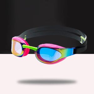Óculos de natação para adultos, revestimento colorido, à prova d'água, anti-neblina, ajustável, silicone, profissional, natação, mergulho, 240306
