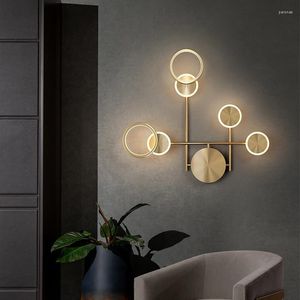Lampa ścienna nordycka miedziana LED LED do sypialni nocne oświetlenie dekoracyjne korytarz korytarza łazienka tło salon