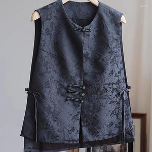 Ethnic Clothing Chinese Vest Luxury Jacquard Qipao Tops Women Tang Clothes Vintage Mandarin Collar Jacket Vests Waistcoats Outerwear Female