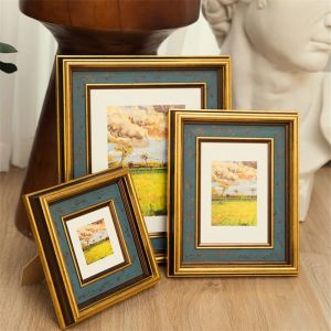 Frame American Retro Style Golden Border Small Photo Frame Classic Home Decor Photo Frame Ornament Solid Color Rectangle Photo Frame