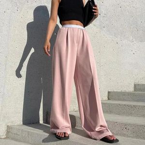 Women's Pants Fashion Loose Gray For Women 2024 Casual Elastic Waist Wide Leg Trousers Lady Elegant Simple Office Woman Clothes