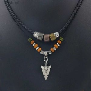 Pendant Necklaces Stacked Artificial Leather Rope Beaded Necklace Men Vintage Layered Tribal Arrow Pendant Necklace For Men Jewelry Collar HombreL242313
