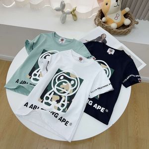 Kurzarm-T-Shirt aus reiner Baumwolle und trendigem Markendruck für Mädchen im Sommer X012 Jungen-T-Shirt für Kinderbekleidung Affenmann Affe