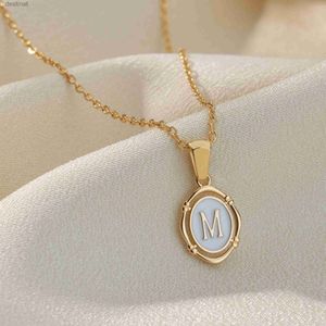 Pendant Necklaces Fashion Initial Enamel White A-Z Letter Necklace for Women Gold Color Alphabet Pendant Choker Stainless Steel Chain Jewelry GiftL242313