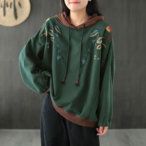 茶色のフーディー刺繍された女性の服フード付き女性のための赤いスウェットシャツをゆるめる緑のバギートップ美学の厚いゴストレンドEMO 240301