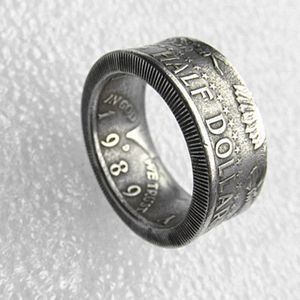 Кольцо с монетой, кольца ручной работы, винтажные кольца ручной работы из полудоллара Кеннеди, посеребренные, размер США 8-16 # 270d