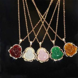 Pendant Necklaces Fashion Exquisite Maitreya Buddha Pendant Necklace Inlaid with Shiny Zircon Crystal Base Ladies Lucky Amulet Fortune Jewelry L24313