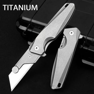 Messen Coltello multiuso in titanio Coltello tascabile EDC Taglierino Lama di rasoio Strumento EDC Coltello pieghevole Taglierina di carta in titanio Applicazione EDC