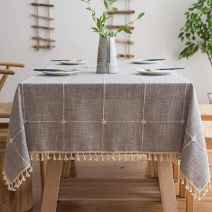 Almofadas de linho retângulo toalha de mesa pano de algodão pesado à prova de poeira capa de mesa para festa cozinha jantar