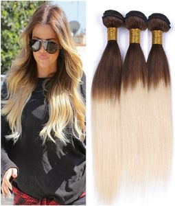 Peruwiańskie brązowe do blondynki Ombre ludzkie Włosy Raluje 3PCS prosto 4613 Brown Root Blonde Dwucie Ombre Human Hair Weft1287279