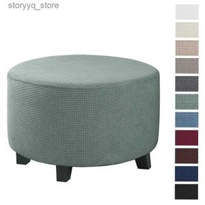 Chair Covers Polar Fleece Elastic Round Ottoman Cover Elastic Footstool Case 360 Degree Protector Ottoman Cover for Living Room Easy Install L240313