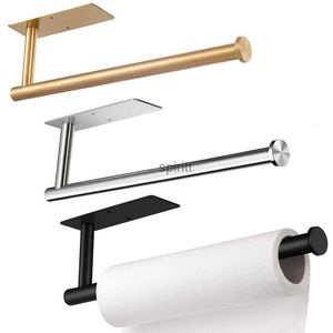 Toilet Paper Holders Adhesive Toilet Paper Holder 304 Stainless Steel Brushed Gold Paper Towel Roll Rack Black Bathroom Kitchen Long Tissue Hanger 240313