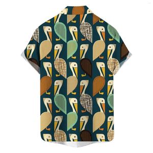 Homens camisetas Homens Verão Top Camisa Mangas Curtas Botão Solto Impresso Casual Moda Bolso Blusa Vintage Festa Retro