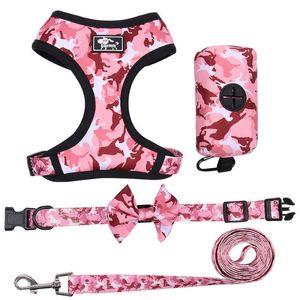 4pcs lot Adjustable Dog Collar Leash Harness With Poop Bag Dispenser New Design Puppy Dog Waliking Harness Leash For Small Dogs H02468