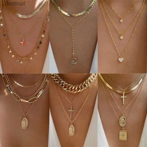 Pendant Necklaces Bls Fashion Gold Color Heart-Shaped Necklace For Women Trendy Multi-Layer Pendant Necklaces Set Jewelry GiftsL242313