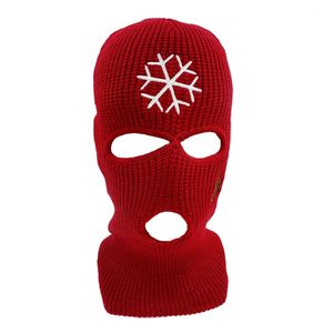 Vinter snöflinga träd tre håls stickat jul ull pannband utomhus cykel vindtät mask hatt 691823